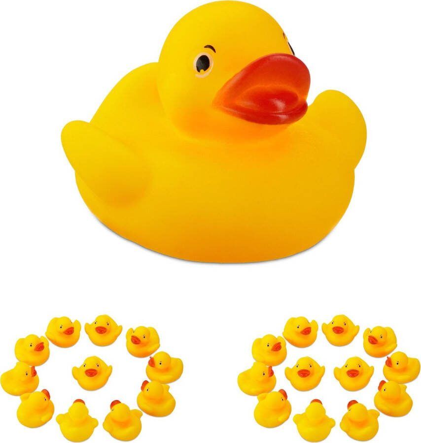 Relaxdays 24x badeendje geel set badspeelgoed badeend speelgoed voor bad 5 cm