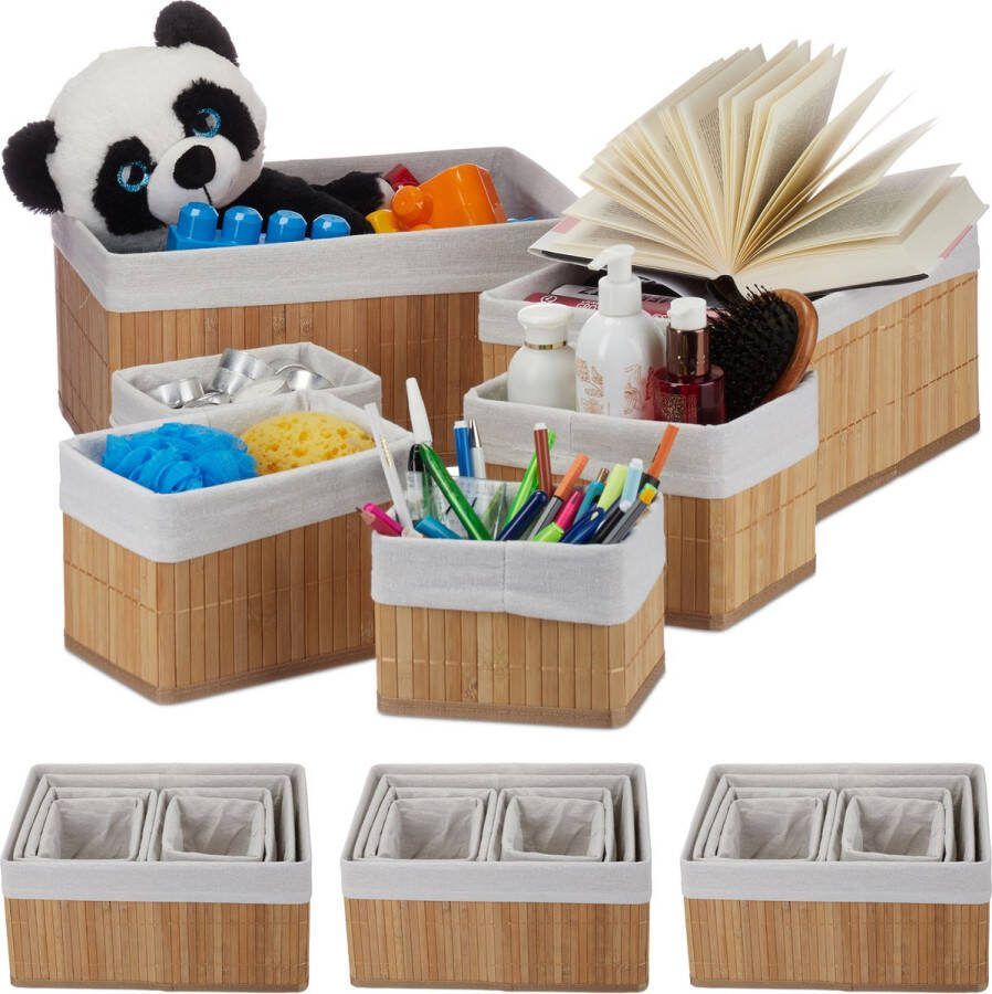 Relaxdays 24x opbergmand bamboe manden set badkamermandjes opbergbox speelgoed