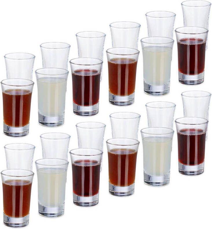 Relaxdays 24x shotglazen borrelglaasjes 4 cl glas likeur feest set