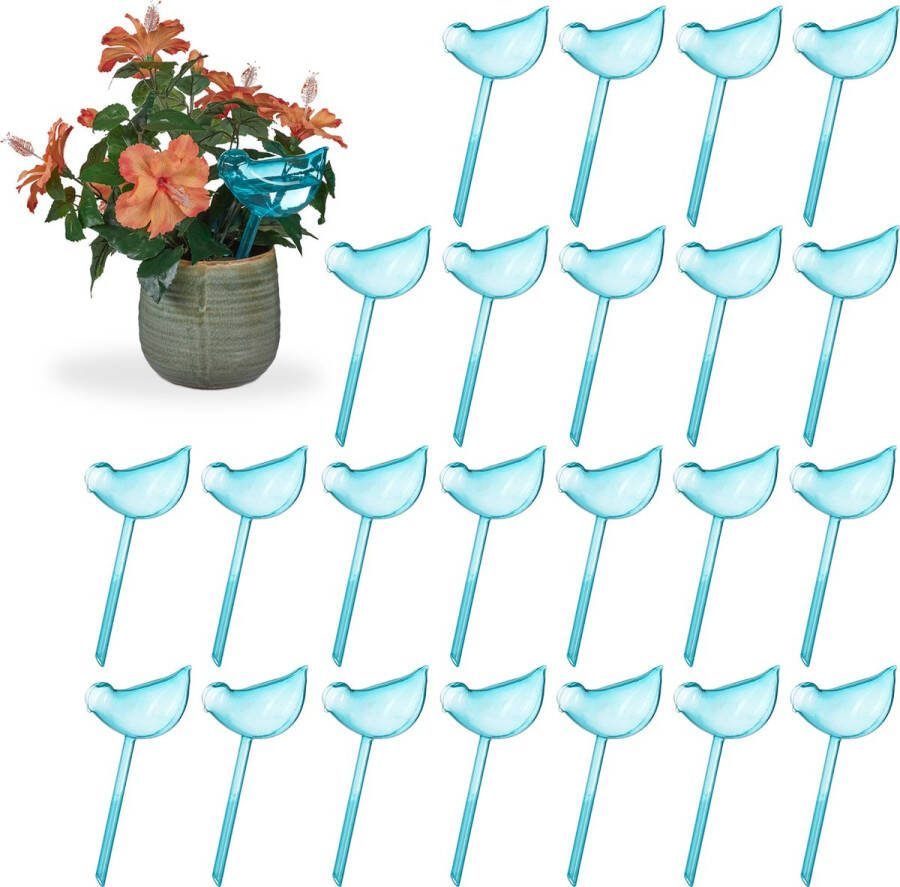 Relaxdays 24x waterdruppelaar vogel design waterbollen 200 ml voor planten blauw