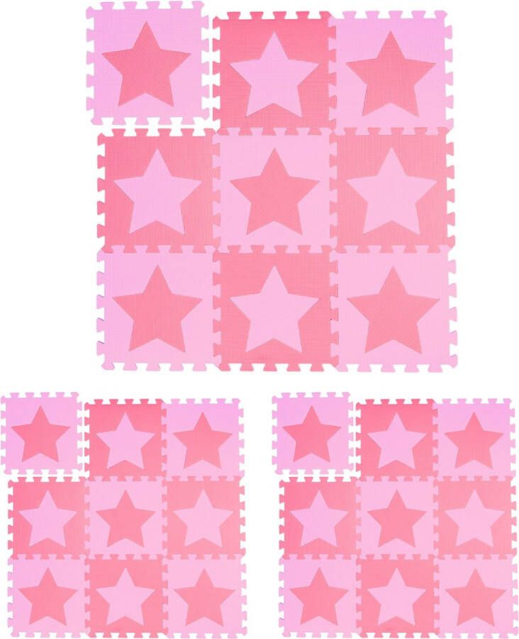 Relaxdays 27x speelmat foam sterren puzzelmat speelkleed vloermat roze-paars