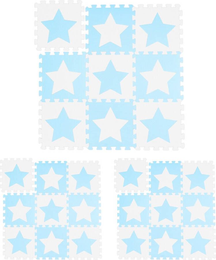 Relaxdays 27x speelmat foam sterren puzzelmat speelkleed vloermat schuim blauw-wit