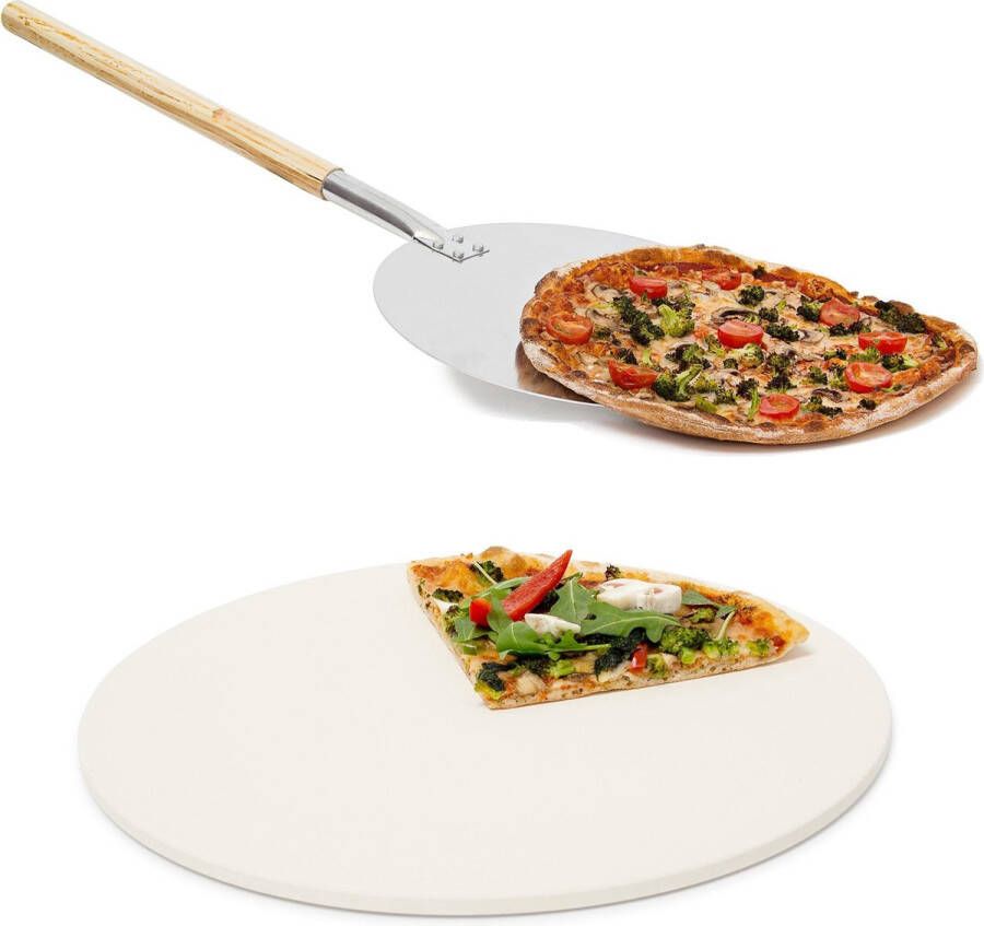 Relaxdays 2er pizza set pizzasteen pizzaschep rond pizzaspatel pizza steen