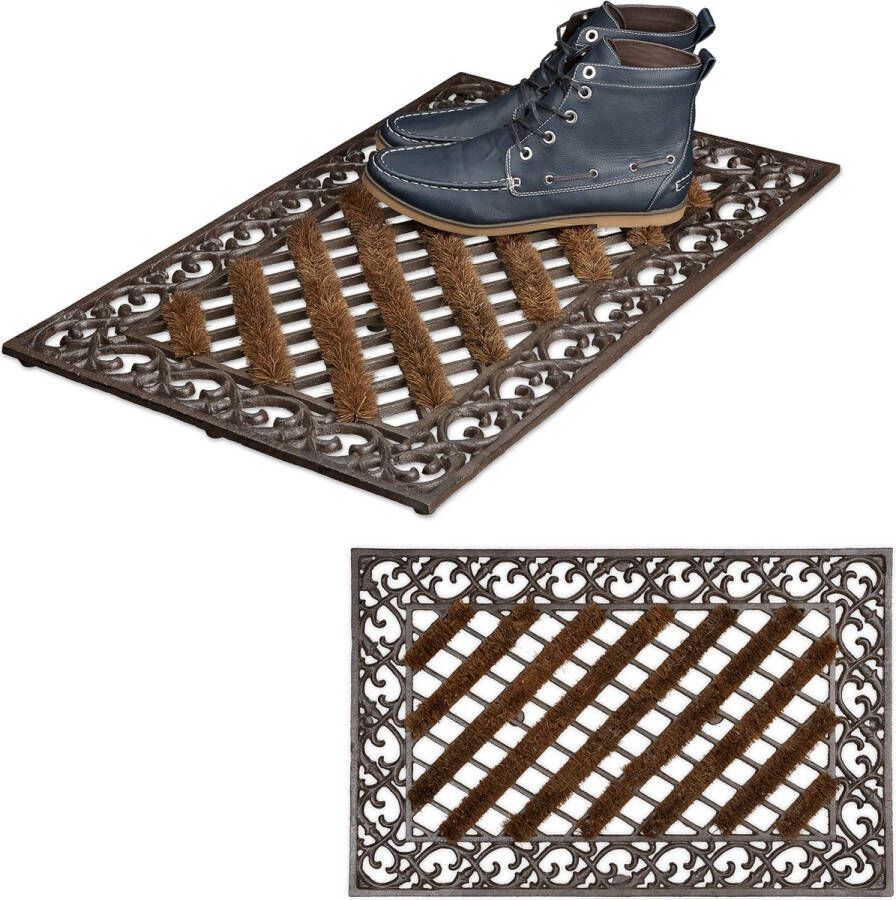 Relaxdays 2x deurmat gietijzer borstels voetmat voetveger rechthoekige buitenmat