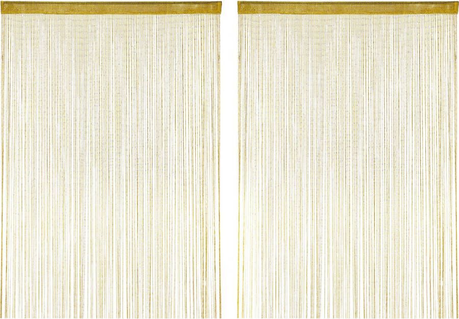 Relaxdays 2x Draadgordijn glitters deurgordijn draadjesgordijn 145 x 245 cm goud