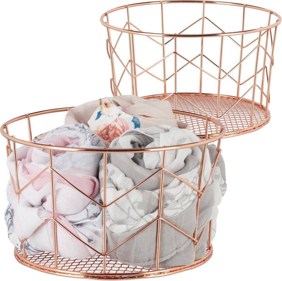 Relaxdays 2x draadmand metaal opbergmand metalen mand decoratie mandje rond