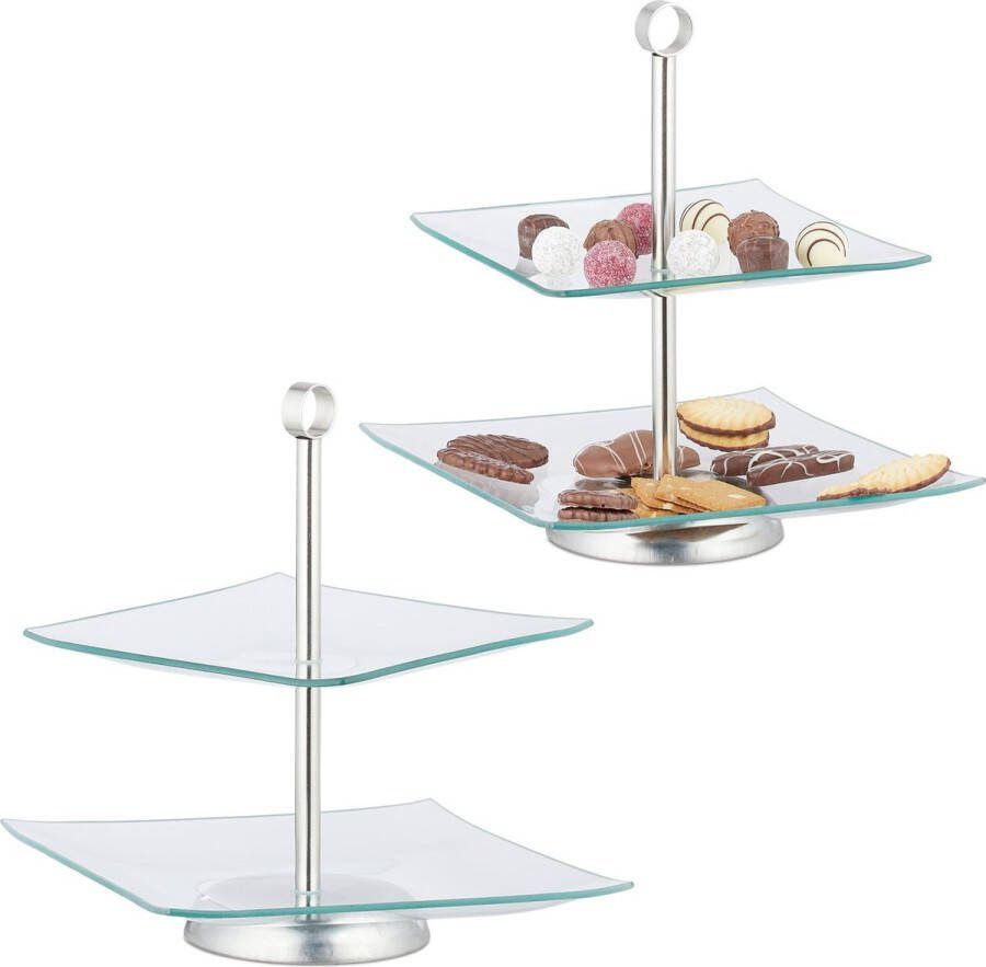 Relaxdays 2x etagere 2 laags etagère muffins cupcakes bruiloft verjaardag glas