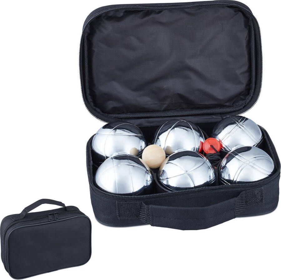 Relaxdays 2x jeu de boules set 12 metalen ballen petanque in draagtas – afstandmeter