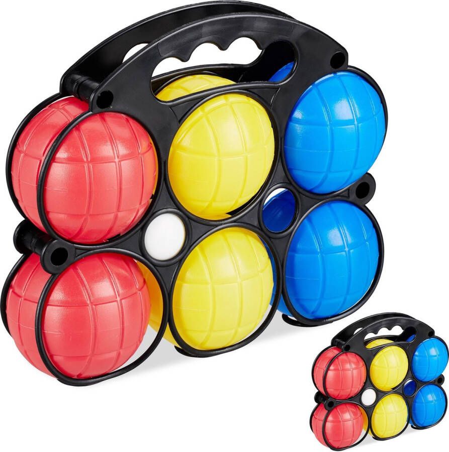 Relaxdays 2x jeu de boules set kunststof petanque spel voor kinderen gekleurd