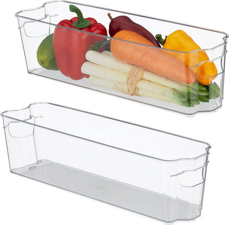 Relaxdays 2x koelkast organizer koelkast opbergbak fruit keuken organizer kunststof