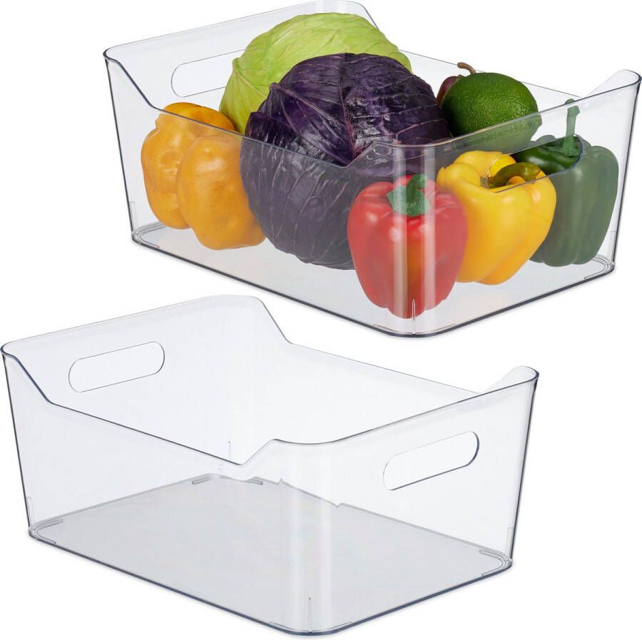 Relaxdays 2x koelkast organizer transparant koelkast opbergbak fruit koelkast bakje