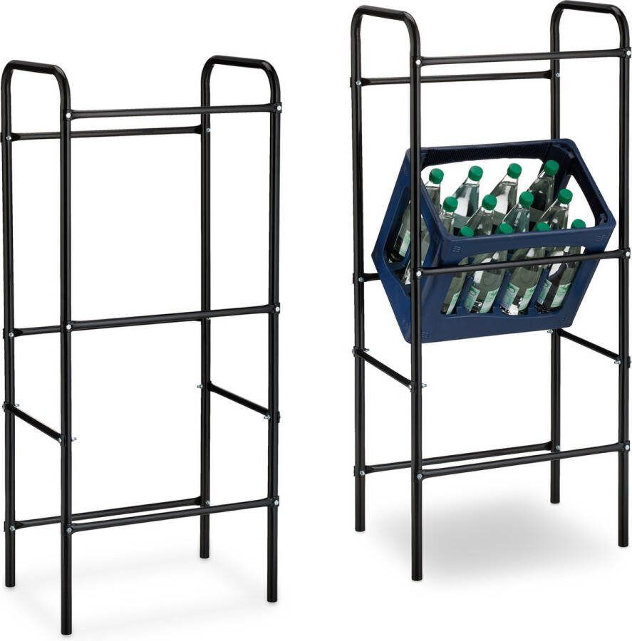 Relaxdays 2x krattenrek voor 3 kratten zwarte krattenstandaard stevig drankrek bakken