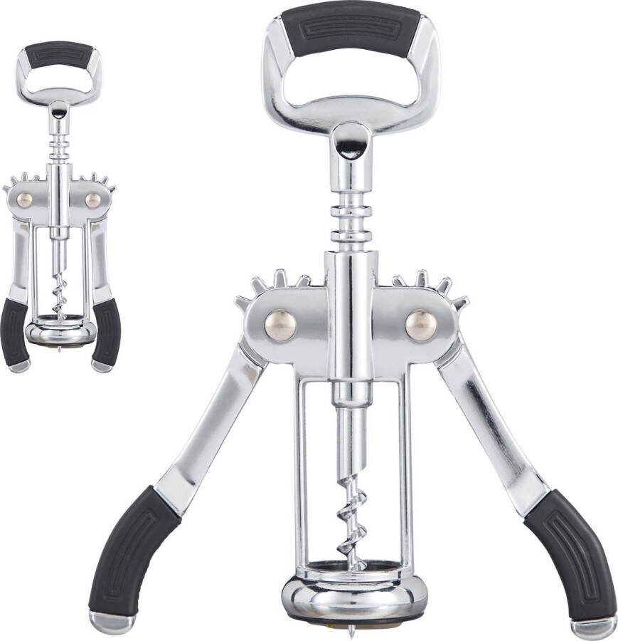 Relaxdays 2x kurkentrekker hefboom flesopener wijnflesopener bieropener zilver