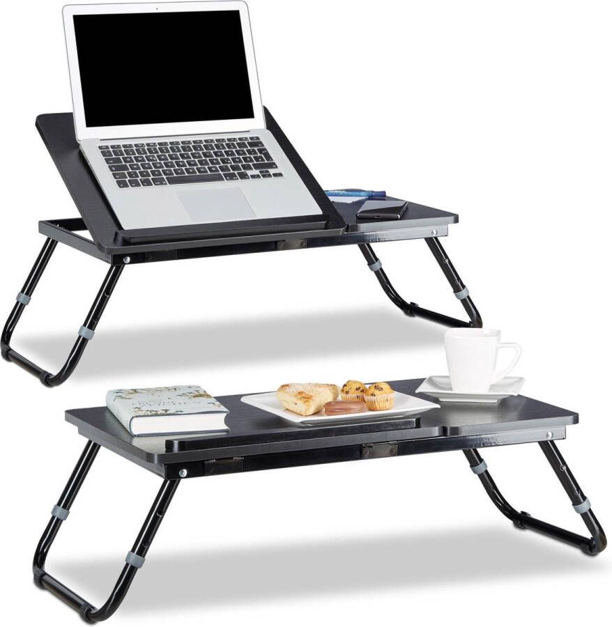 Relaxdays 2x laptoptafel hout bedtafel opklapbaar bed bank tafel tafeltje set