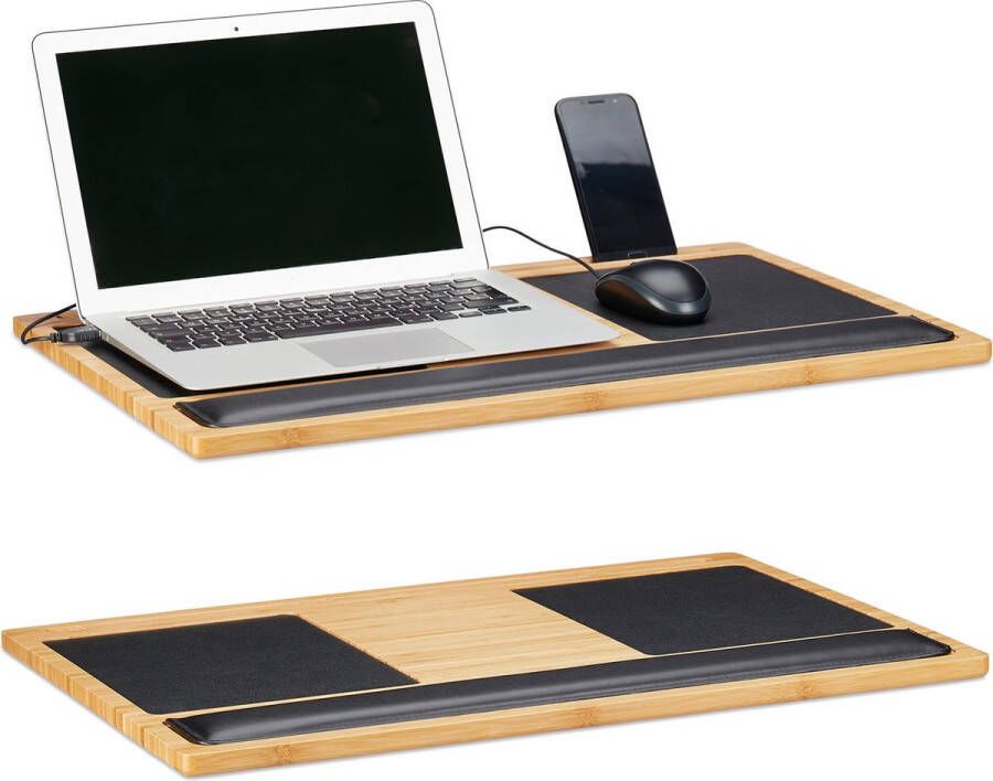 Relaxdays 2x laptoptafel schoot schoottafel bedtafel laptopstandaard bamboe