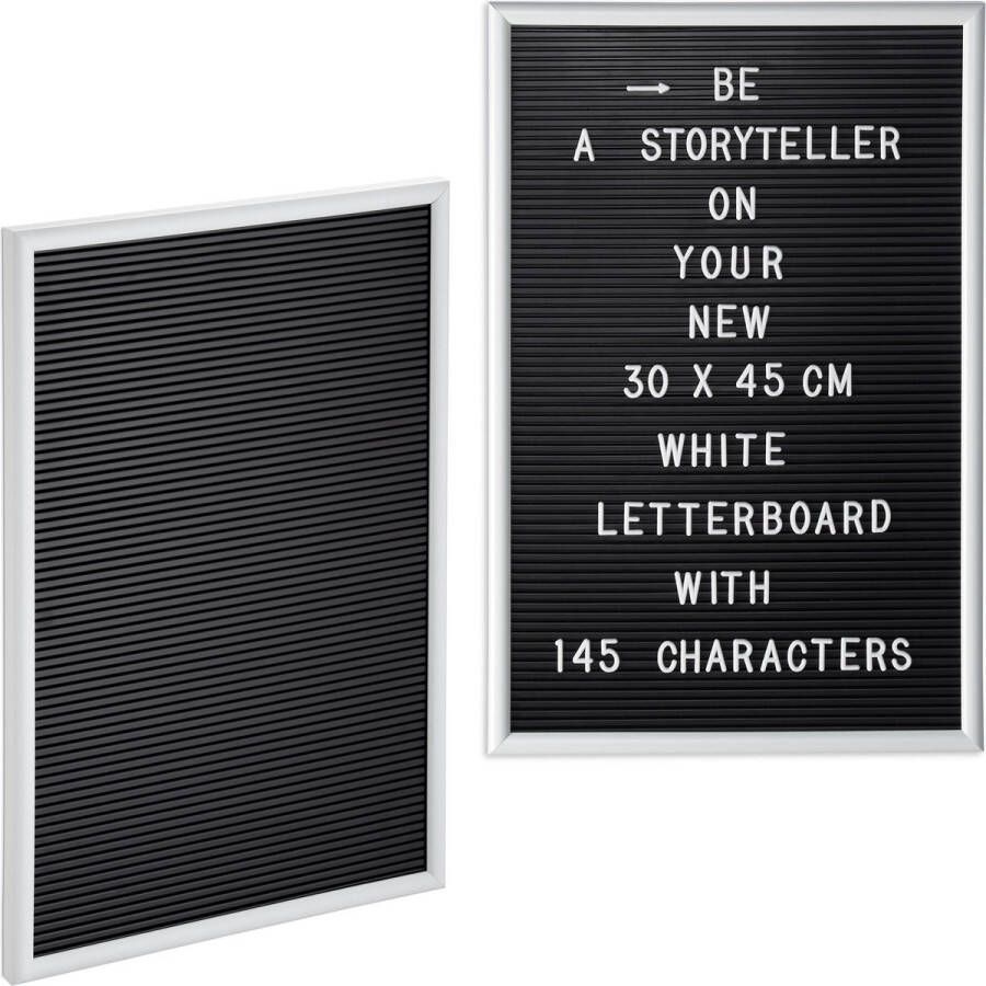 Relaxdays 2x letterbord 30x45 decoratie letter board bord voor letters wit