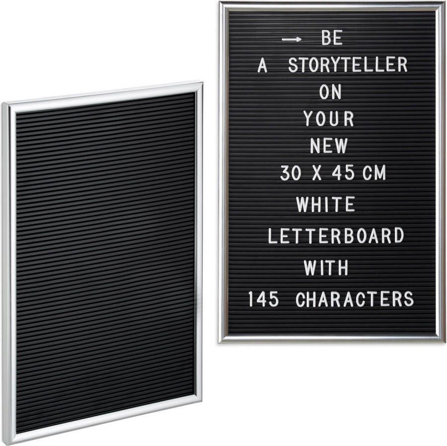 Relaxdays 2x letterbord 30x45 decoratie letter board bord voor letters zilver