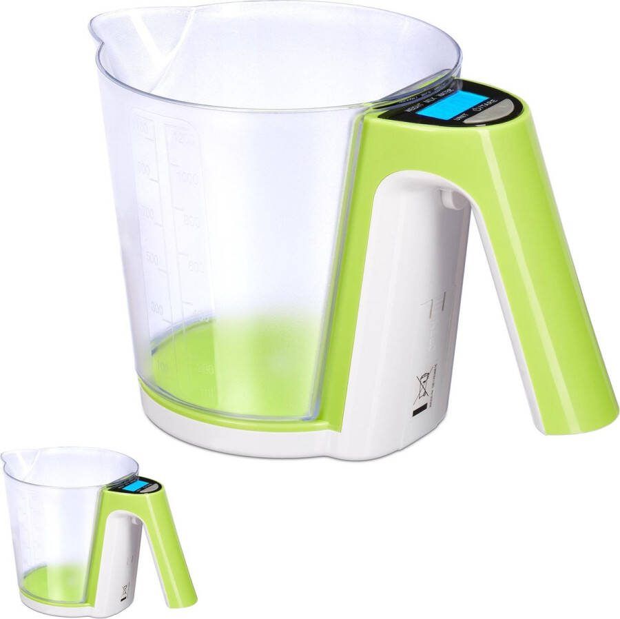 Relaxdays 2x maatbeker met digitale weegschaal 2 in 1 digitale keukenweegschaal 2 kg