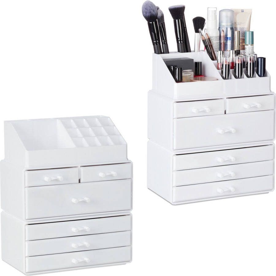 Relaxdays 2x make up organizer 6 lades acryl cosmeticahouder wit make-up cosmetica