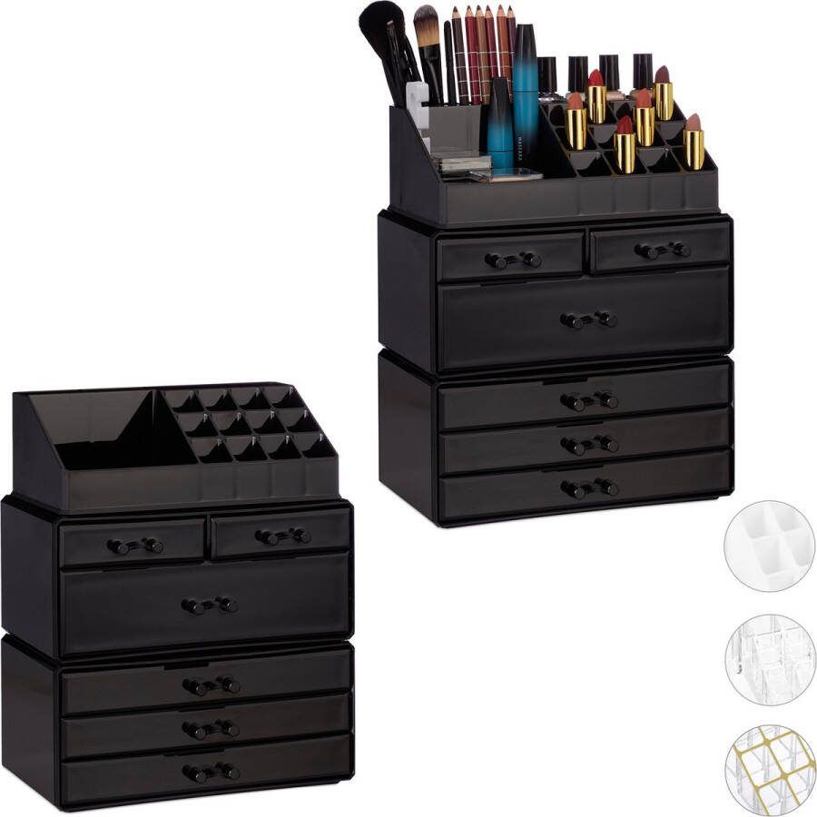 Relaxdays 2x make up organizer 6 lades acryl cosmeticahouder zwart make-up cosmetica