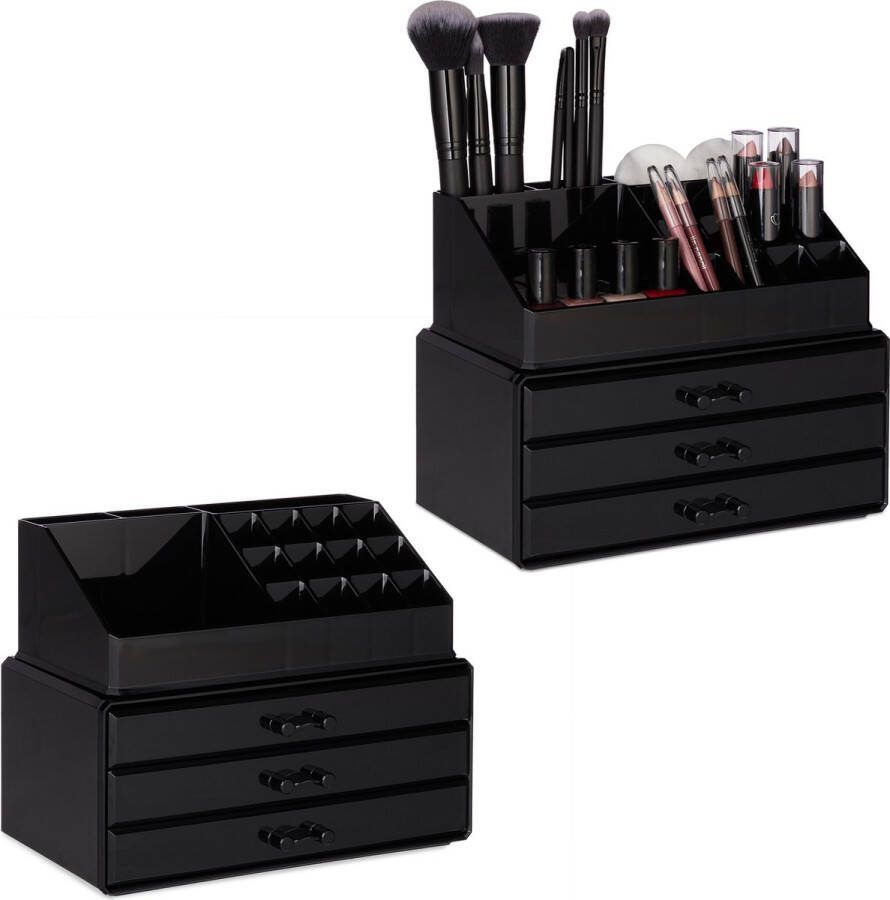 Relaxdays 2 x make-up organizer klein stapelbaar sieradendoosje cosmetica opbergbox