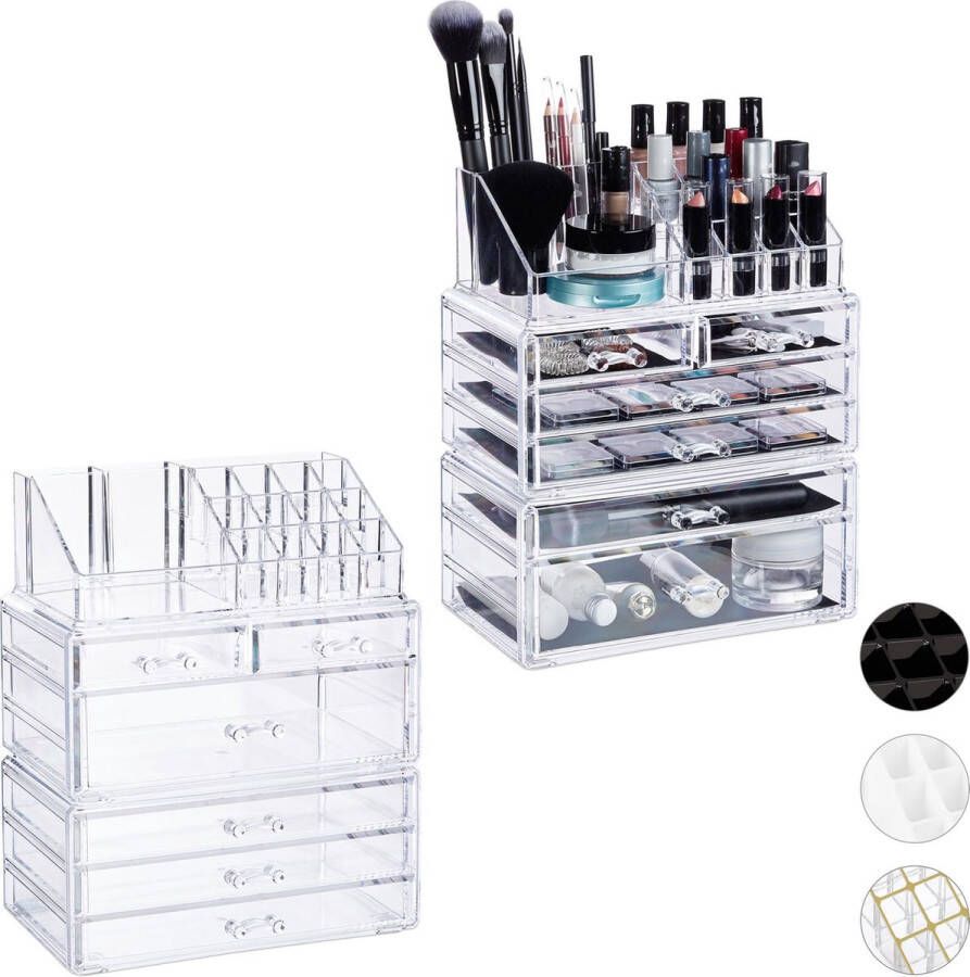 Relaxdays 2x make up organizer met 6 lades cosmeticahouder make-up cosmetica opslag