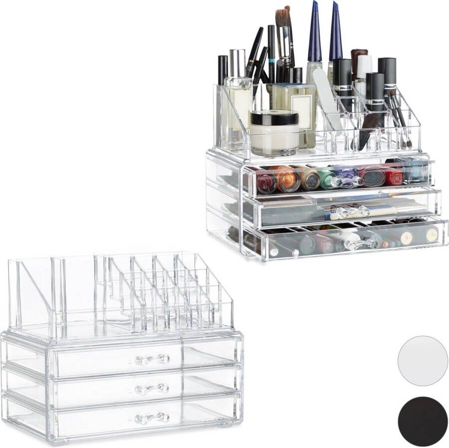 Relaxdays 2 x make-up organizer sieradendoosje cosmetica opbergbox doorzichtig