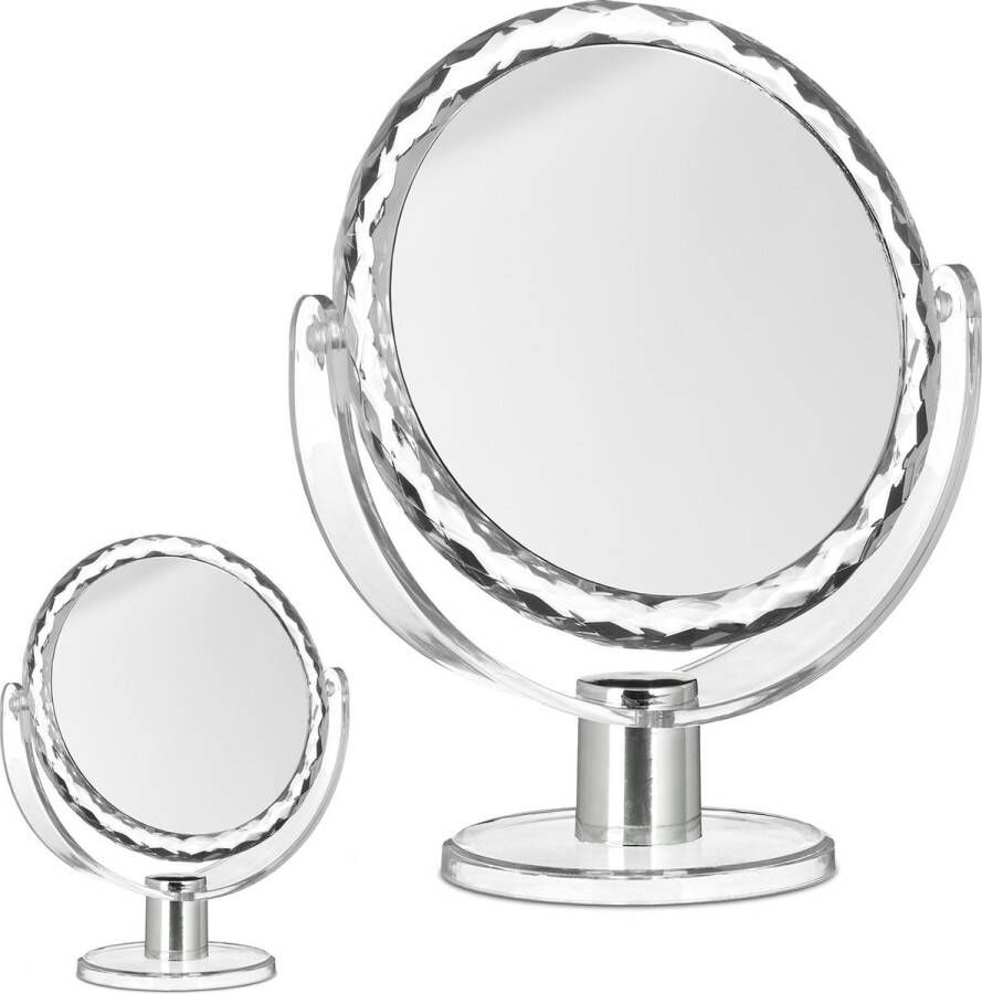 Relaxdays 2x make-up spiegel met vergroting scheerspiegel vrijstaand rond klein