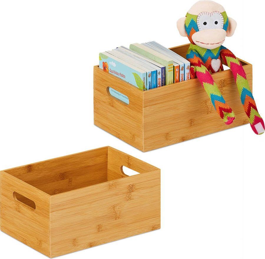 Relaxdays 2x opbergbox bamboe opbergdoos hout houten opbergmand opbergbak