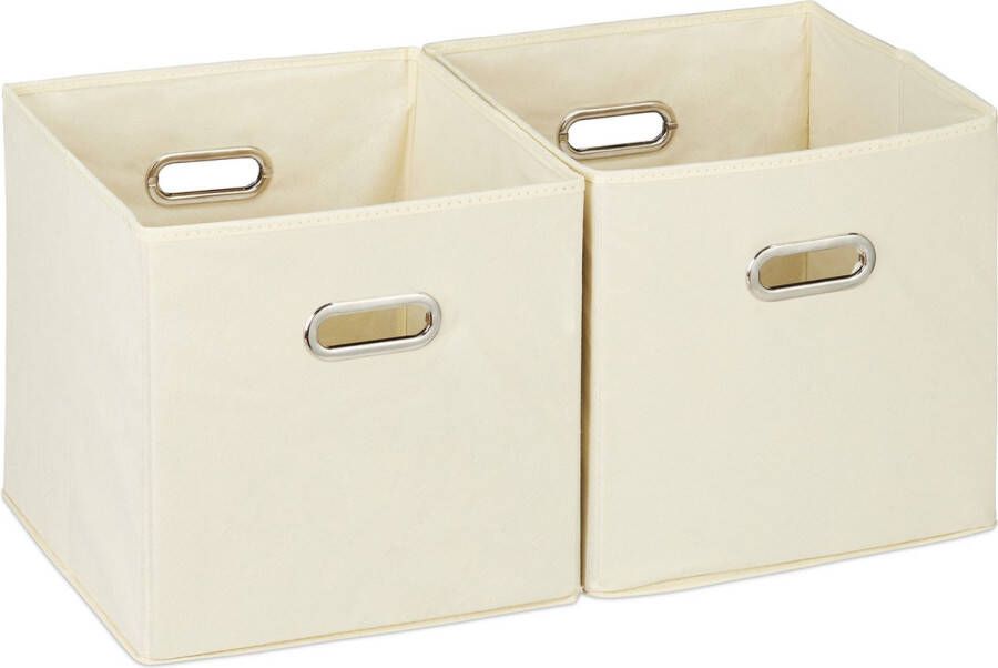 Relaxdays 2x opbergbox stof beige opvouwbaar opbergmand 30 cm kast organizer