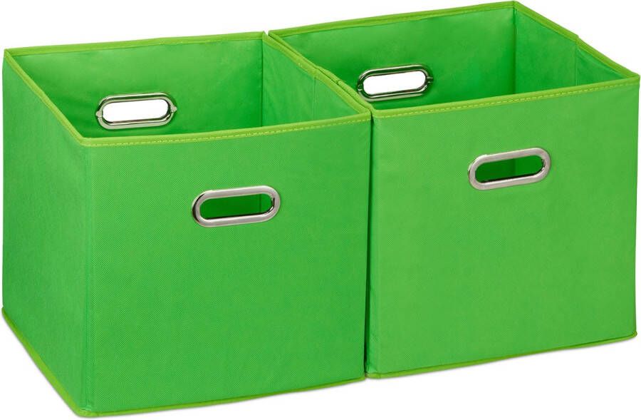 Relaxdays 2x opbergbox stof groen opvouwbaar opbergmand 30 cm kast organizer