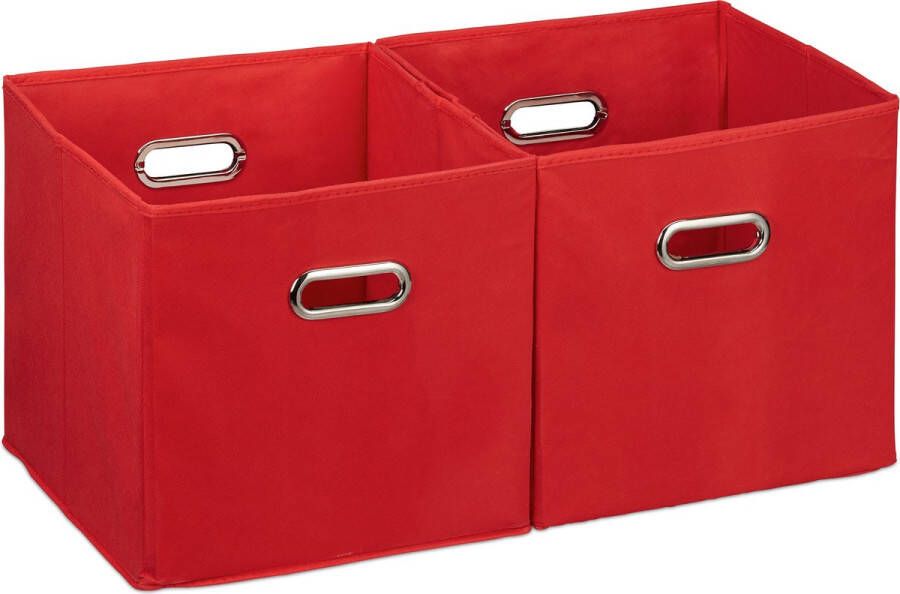 Relaxdays 2x opbergbox stof rood opvouwbaar opbergmand 30 cm kast organizer