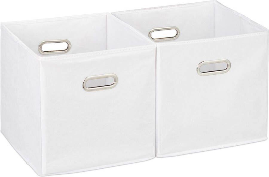 Relaxdays 2x opbergbox stof wit opvouwbaar opbergmand 30 cm kast organizer