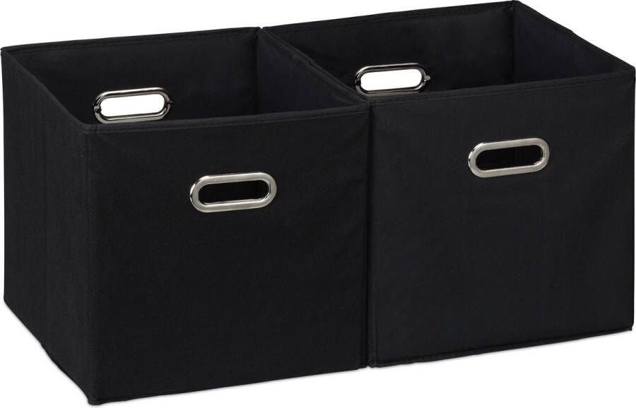 Relaxdays 2x opbergbox stof zwart opvouwbaar opbergmand 30 cm kast organizer