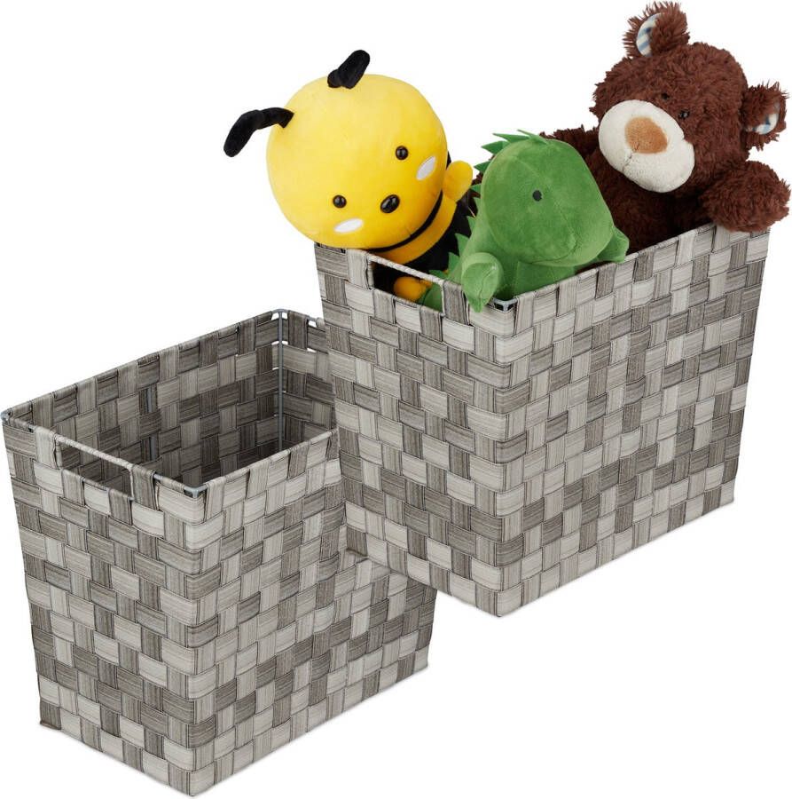 Relaxdays 2x opbergmand gevlochten badkamermand speelgoedmand kast organizer grijs