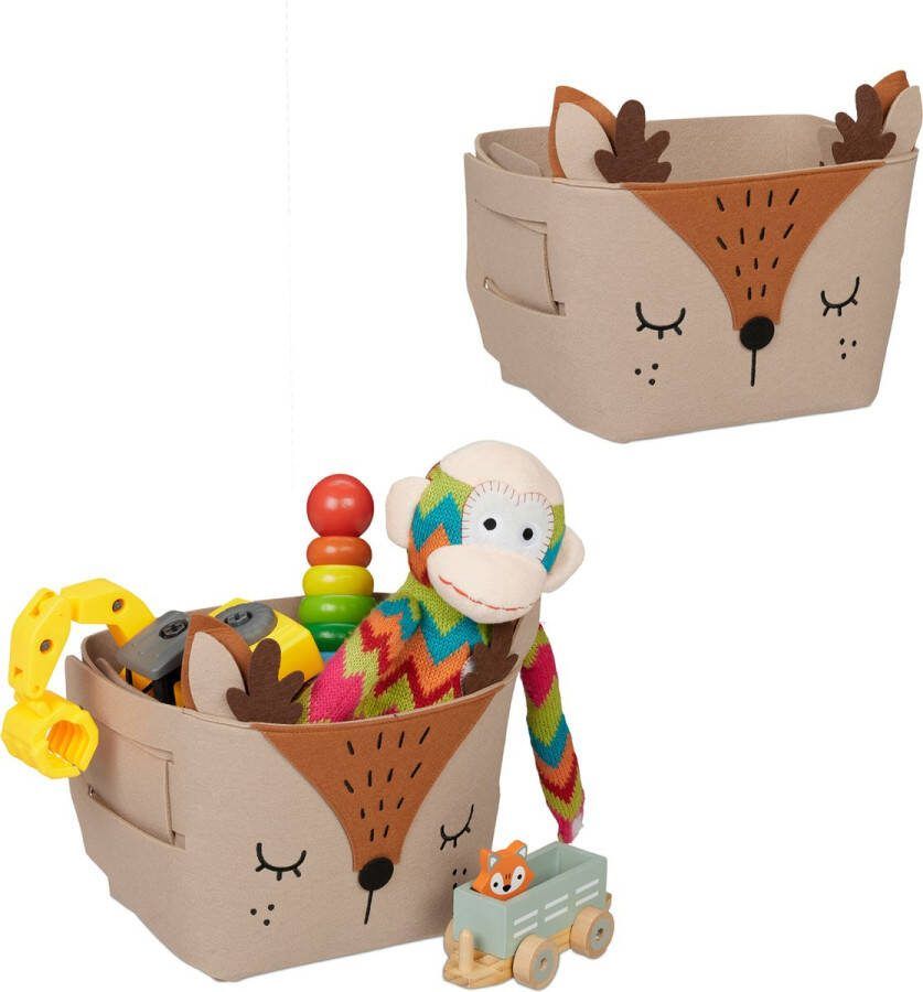 Relaxdays 2x opbergmand kinderkamer vilten mand hert opvouwbare speelgoedmand baby