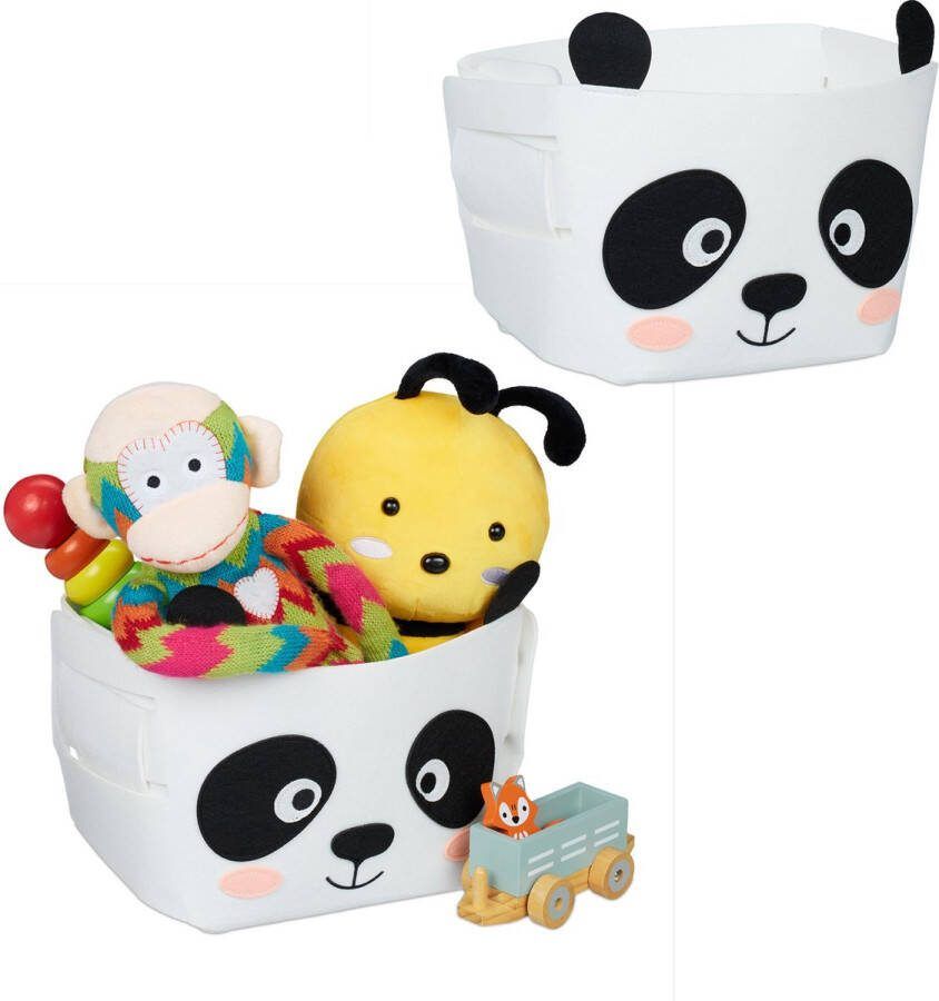 Relaxdays 2x opbergmand kinderkamer vilten mand panda opvouwbare speelgoedmand baby