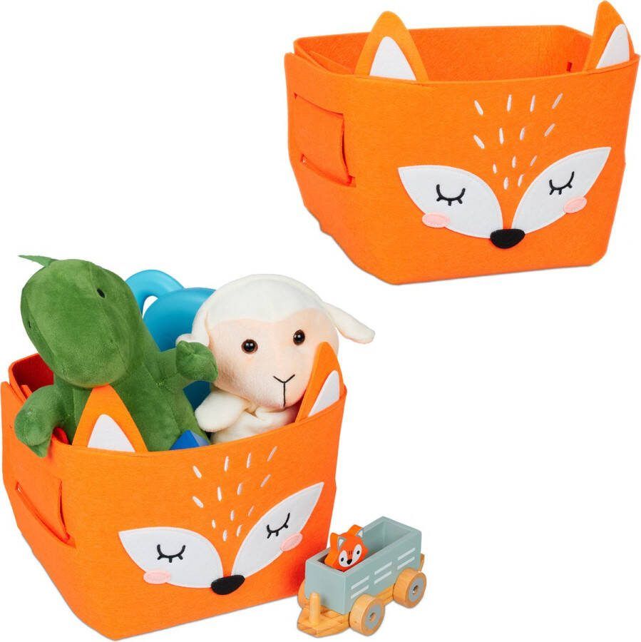 Relaxdays 2x opbergmand kinderkamer vilten mand vos opvouwbare speelgoedmand baby