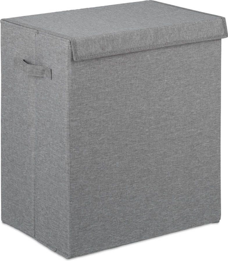 Relaxdays 2x opvouwbare wasmand draagbaar voor wasgoed 61 liter wasbox deksel grijs