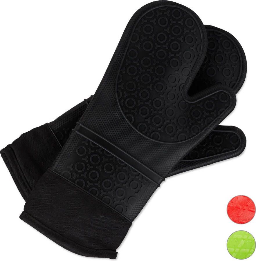 Relaxdays 2x ovenwanten siliconen antislip zwarte ovenhandschoenen bbq handschoenen