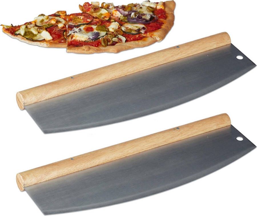 Relaxdays 2x pizza wiegemes rvs pizzasnijder met houten handvat pizzames