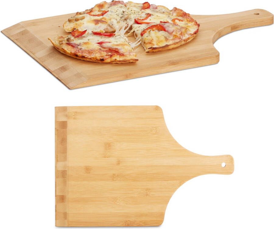 Relaxdays 2x pizzaschep 45 cm groot bamboe pizzaspatel broodschep pizzaplank hout
