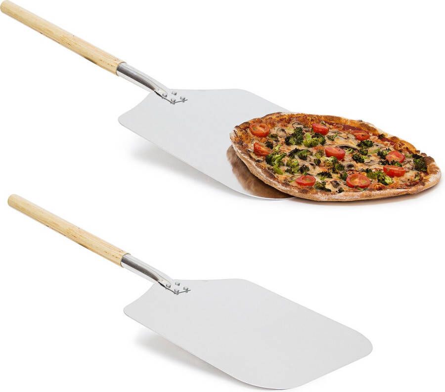 Relaxdays 2x Pizzaschep XL metaal pizzaspatel broodschep handvat rechthoekig