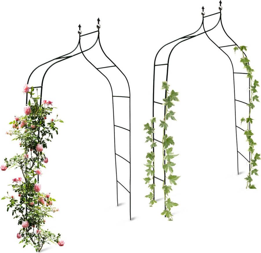 Relaxdays 2x rozenboog metaal dubbele spits weervast plantensteun tuinboog groen