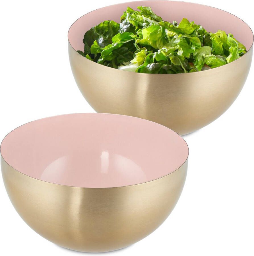 Relaxdays 2x saladeschaal 2 liter saladekom serveerschaal rond mengkom rvs