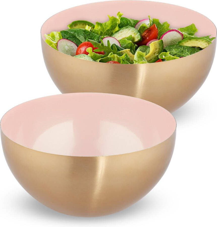 Relaxdays 2x saladeschaal Ø 25 cm slakom rvs mengkom roze goud 3 5 liter bakken