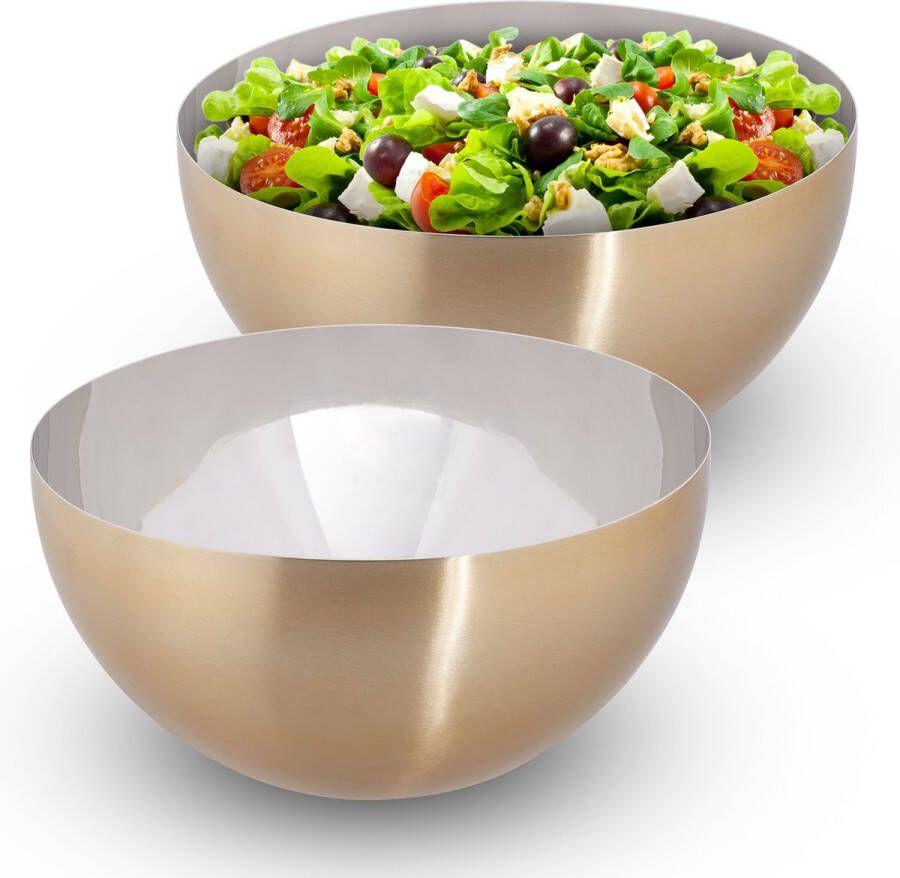 Relaxdays 2x saladeschaal rvs serveerkom 3 5 liter ronde saladekom metalen schaal