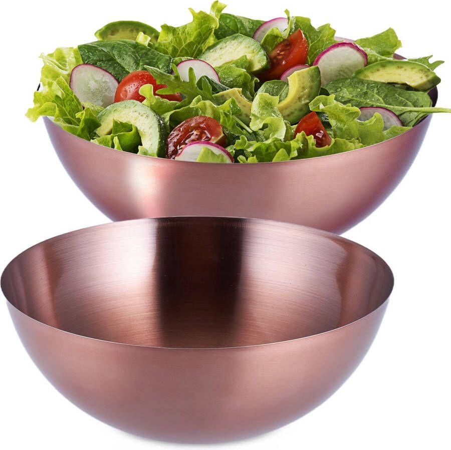Relaxdays 2x saladeschaal slakom Ø 23 5 cm ovaal keukenschaal rvs mengkom koper