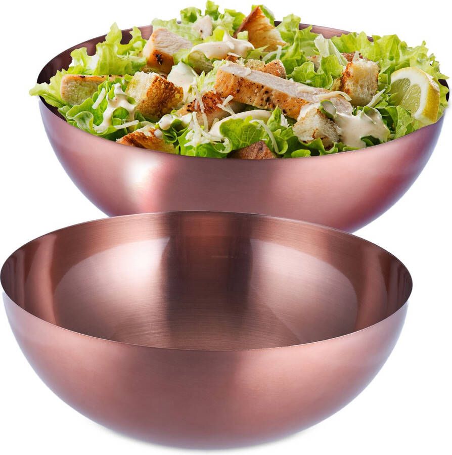 Relaxdays 2x saladeschaal slakom Ø 31 5 cm ovaal keukenschaal rvs mengkom koper