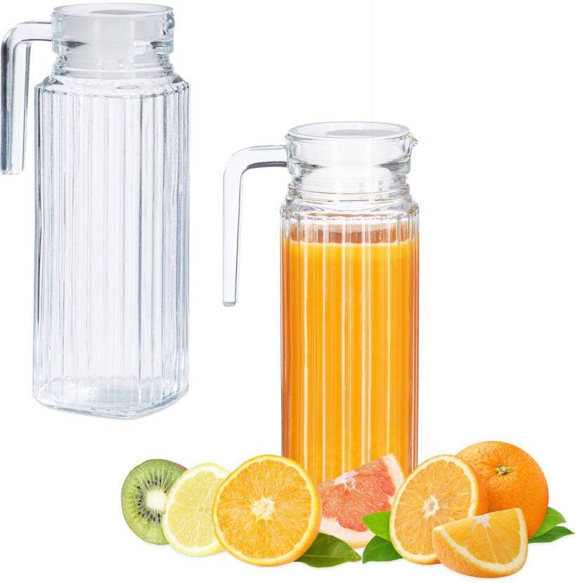 Relaxdays 2x sapkan 1 L waterkan karaf grote schenkkan waterkaraf glazen kan